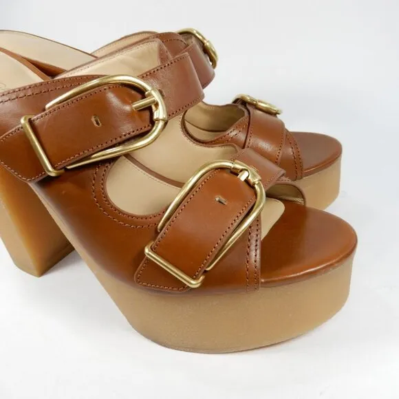 Veronica Beard Garrick Platform Chunky Slide Sandals 10 Brown Leather NEW $395
