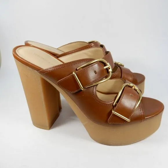 Veronica Beard Garrick Platform Chunky Slide Sandals 10 Brown Leather NEW $395