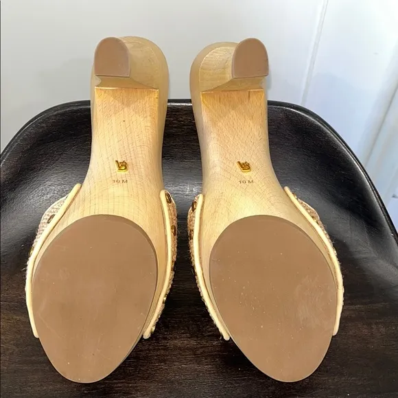 Veronica Beard Tan Woven Women's Slide Sandals