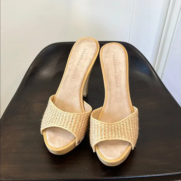 Veronica Beard Tan Woven Women's Slide Sandals