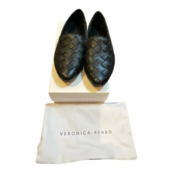 VERONICA BEARD Women’s Griffin Basket Weave Loafer Black Leather Size 8.5