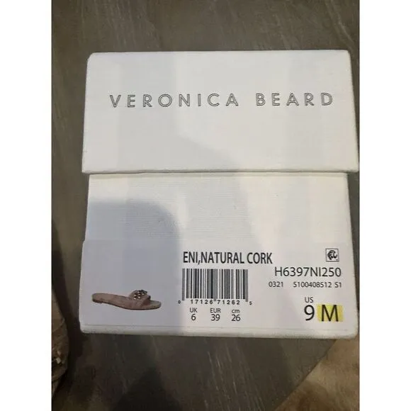 Veronica Beard Womens Sandals Eni Cork Gold Metal Chain Slide Shoe Sz 9