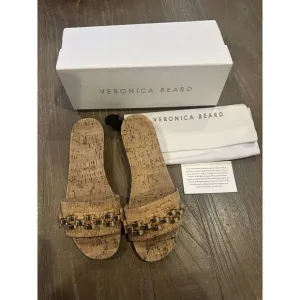 Veronica Beard Womens Sandals Eni Cork Gold Metal Chain Slide Shoe Sz 9
