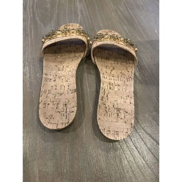 Veronica Beard Womens Sandals Eni Cork Gold Metal Chain Slide Shoe Sz 9