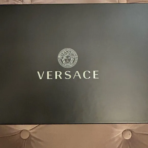 Versace Black and Gold Slide Sandals with Medusa Logo