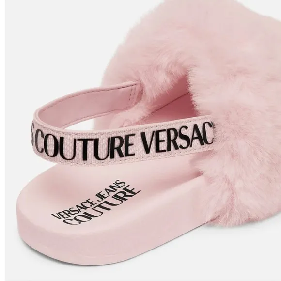 Versace Jeans Couture Shelly Faux Fur Slides Women’s Size 38 Pink Slingback NEW