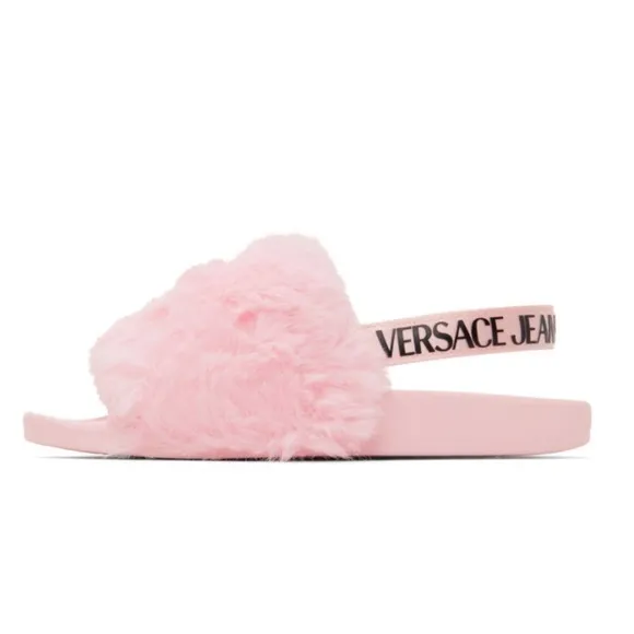 Versace Jeans Couture Shelly Faux Fur Slides Women’s Size 38 Pink Slingback NEW