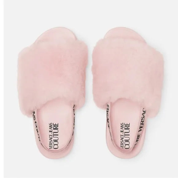 Versace Jeans Couture Shelly Faux Fur Slides Women’s Size 38 Pink Slingback NEW
