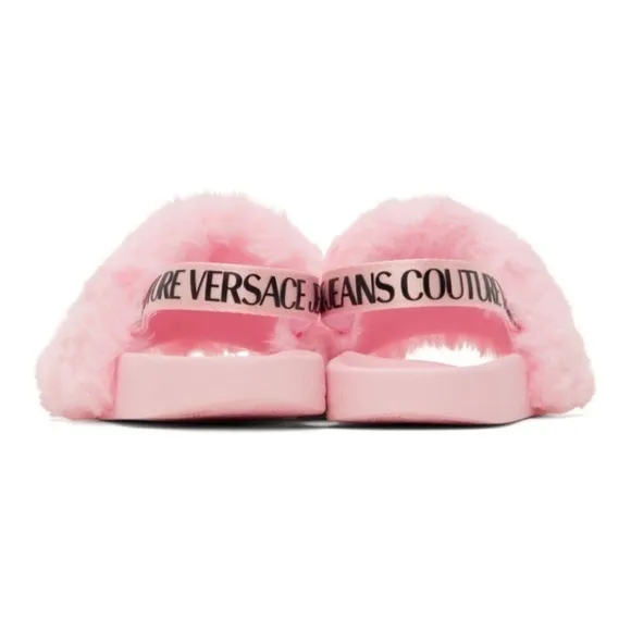 Versace Jeans Couture Shelly Faux Fur Slides Women’s Size 38 Pink Slingback NEW