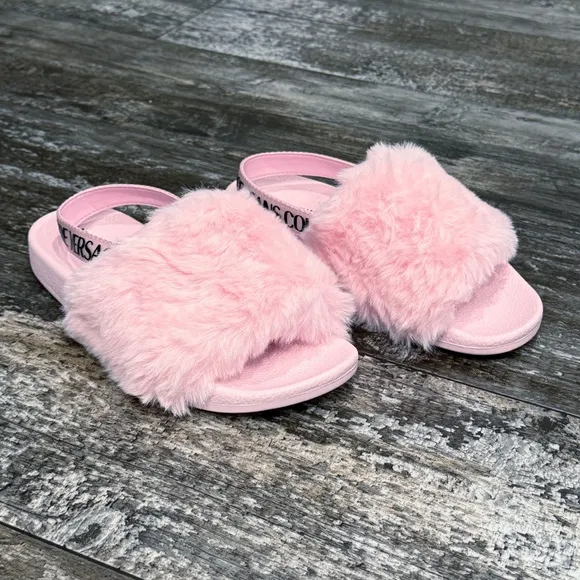 Versace Jeans Couture Shelly Faux Fur Slides Women’s Size 38 Pink Slingback NEW