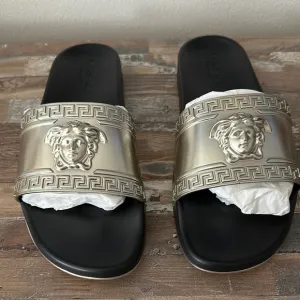 Versace Men's Black and Gold Slides