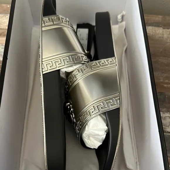 Versace Men's Black and Gold Slides