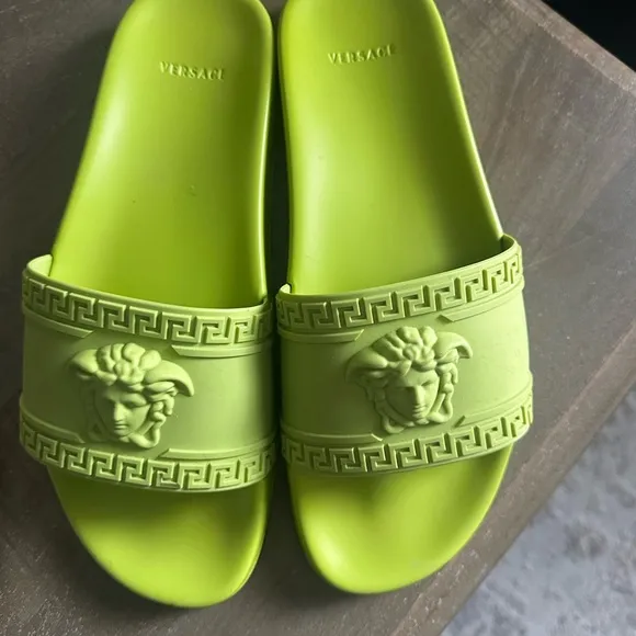 Versace Neon Green Medusa Slides