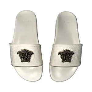 Versace women’s white and gold slide sandals