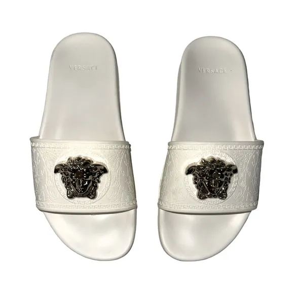 Versace women’s white and gold slide sandals