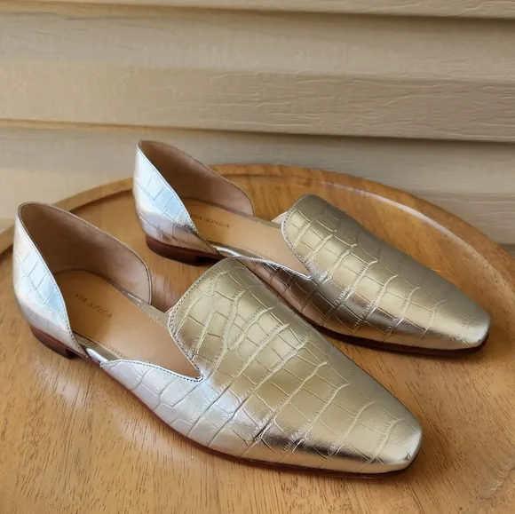 Via Spiga Allese silver leather flats loafers size 7