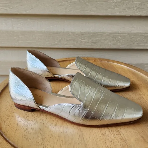 Via Spiga Allese silver leather flats loafers size 7