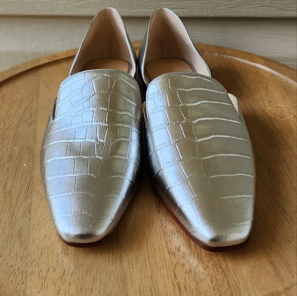 Via Spiga Allese silver leather flats loafers size 7
