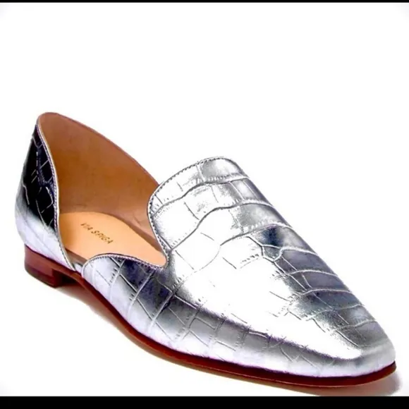 Via Spiga Allese silver leather flats loafers size 7