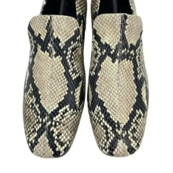 Via Spiga Women’s Baudelaire Square Toe Snakeskin Embossed Leather Loafers