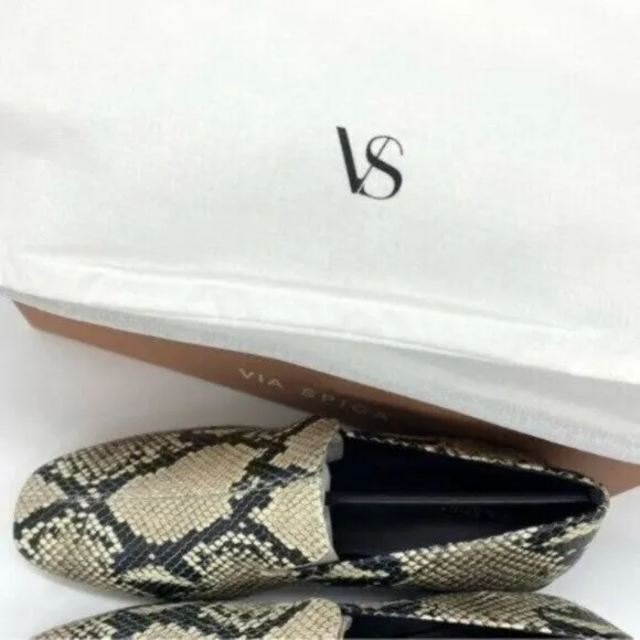 Via Spiga Women’s Baudelaire Square Toe Snakeskin Embossed Leather Loafers