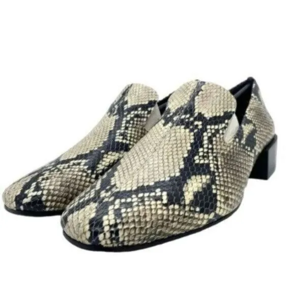 Via Spiga Women’s Baudelaire Square Toe Snakeskin Embossed Leather Loafers