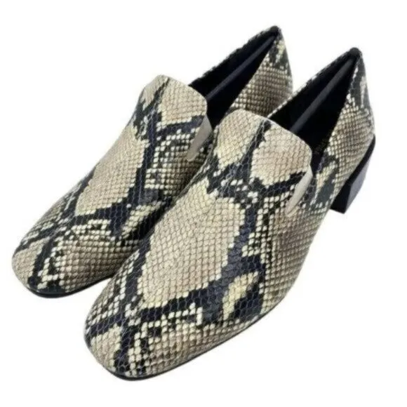 Via Spiga Women’s Baudelaire Square Toe Snakeskin Embossed Leather Loafers