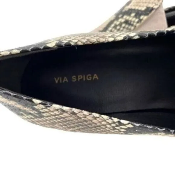 Via Spiga Women’s Baudelaire Square Toe Snakeskin Embossed Leather Loafers