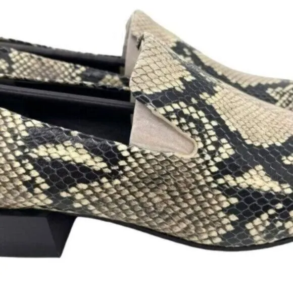 Via Spiga Women’s Baudelaire Square Toe Snakeskin Embossed Leather Loafers