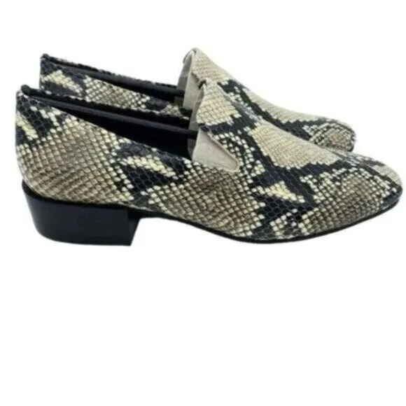Via Spiga Women’s Baudelaire Square Toe Snakeskin Embossed Leather Loafers