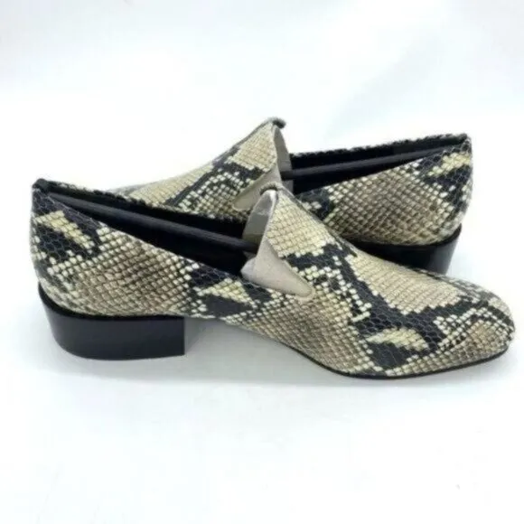 Via Spiga Women’s Baudelaire Square Toe Snakeskin Embossed Leather Loafers