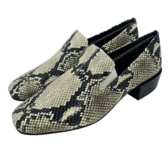 Via Spiga Women’s Baudelaire Square Toe Snakeskin Embossed Leather Loafers
