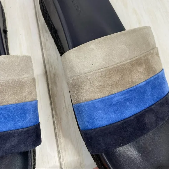 Vince Alisa Blue Gray Black Suede Slide Sandals