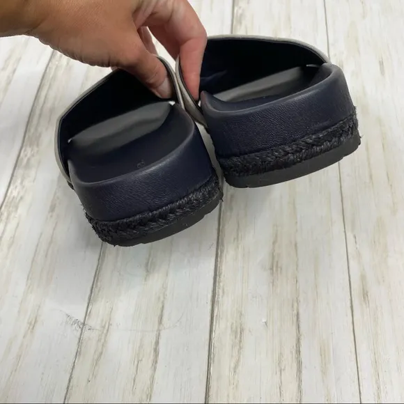 Vince Alisa Blue Gray Black Suede Slide Sandals