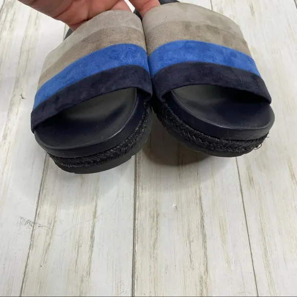 Vince Alisa Blue Gray Black Suede Slide Sandals