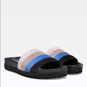 Vince Alisa Blue Gray Black Suede Slide Sandals