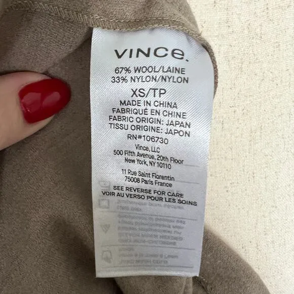Vince Brown Designer Wool Pencil Skirt Extra Small Soft Knit Preppy Minimalist