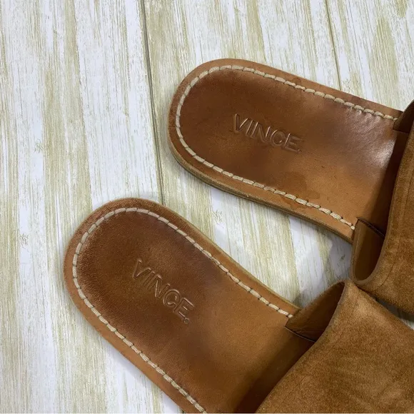 Vince Brown Leather &amp; Suede Slide Sandals