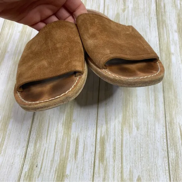Vince Brown Leather &amp; Suede Slide Sandals