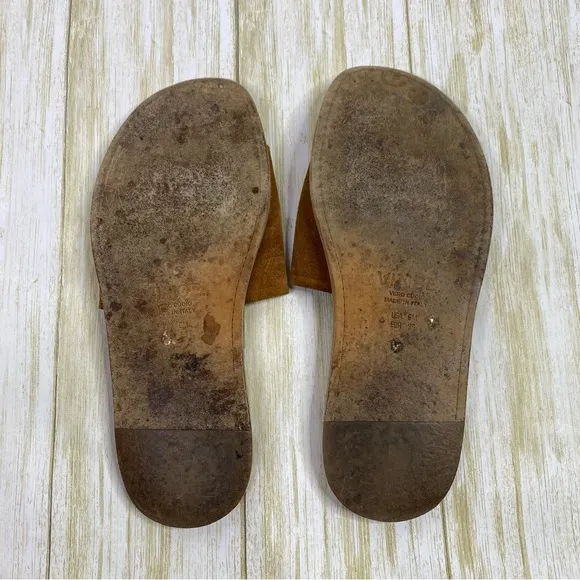Vince Brown Leather &amp; Suede Slide Sandals