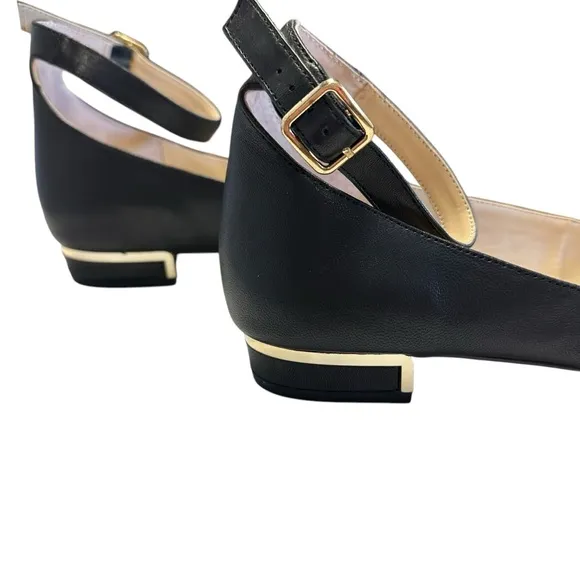 Vince Camuto Attera Black Ballet Flats with Ankle Strap Size 9 Leather Spring