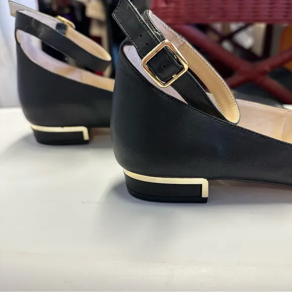 Vince Camuto Attera Black Ballet Flats with Ankle Strap Size 9 Leather Spring