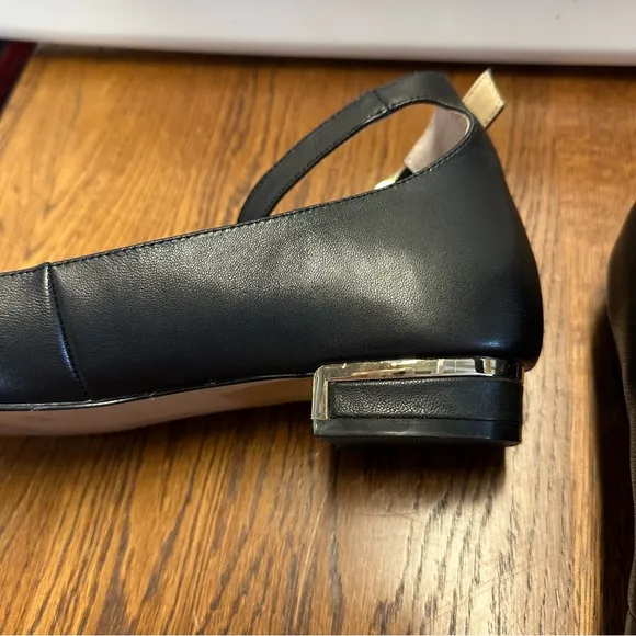 Vince Camuto Attera Black Ballet Flats with Ankle Strap Size 9 Leather Spring