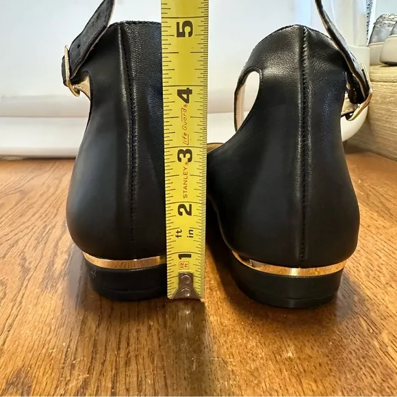 Vince Camuto Attera Black Ballet Flats with Ankle Strap Size 9 Leather Spring