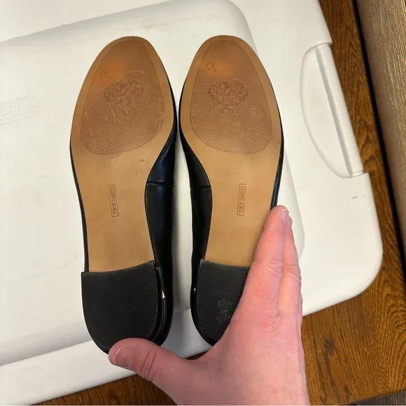Vince Camuto Attera Black Ballet Flats with Ankle Strap Size 9 Leather Spring