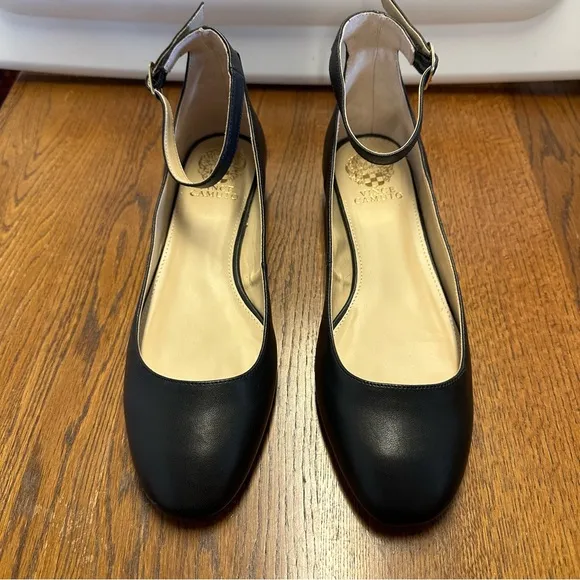 Vince Camuto Attera Black Ballet Flats with Ankle Strap Size 9 Leather Spring