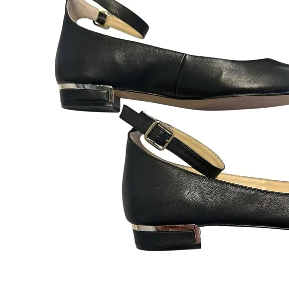 Vince Camuto Attera Black Ballet Flats with Ankle Strap Size 9 Leather Spring