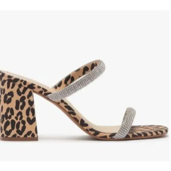 Vince Camuto Womens Leather Black Leopard Crystal Embellished Sandals Sz 8.5 NIB