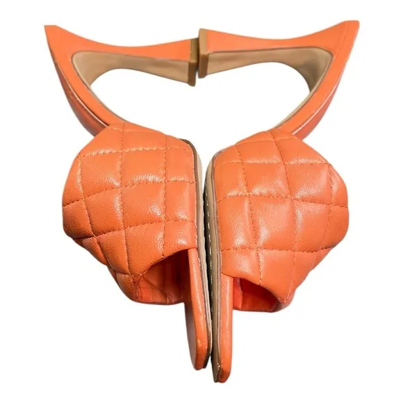 Vince Camuto Women's Orange Quilted Slide Sandals 4 Inch Heel Size 7