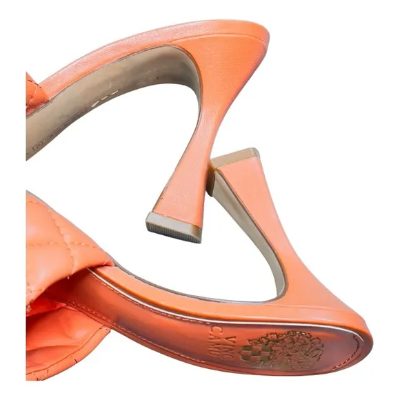 Vince Camuto Women's Orange Quilted Slide Sandals 4 Inch Heel Size 7